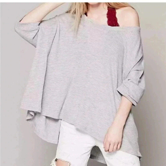 Free People Gray Storyteller Waffle Knit Open Back Boxy Boho Casual Bohemian - Picture 1 of 6